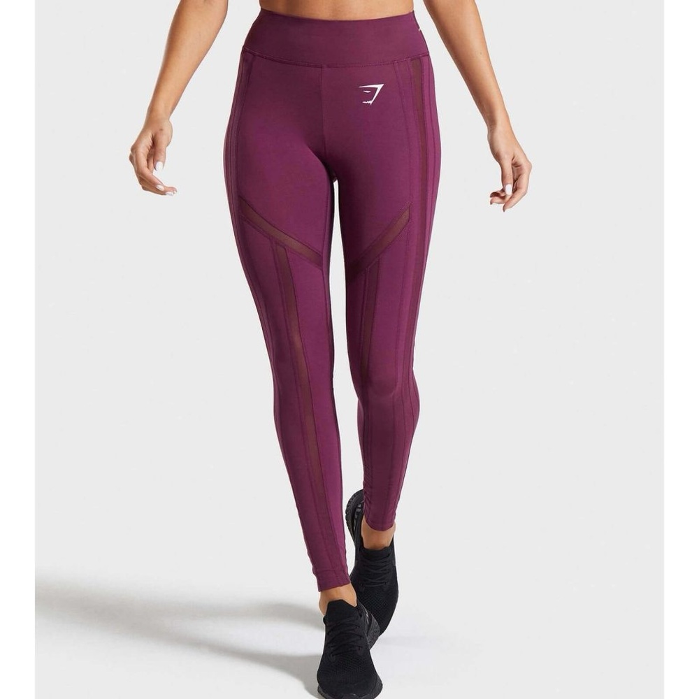 Gymshark Embody High Waisted Leggings Dark Ruby Mesh Panel Workout Gym, XXS- XS